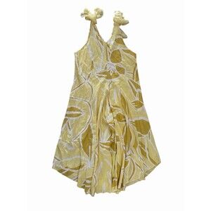 Zebra Made In Italy Yellow White Linen Blend Wide Leg Tie Strap Jumpsuit OS